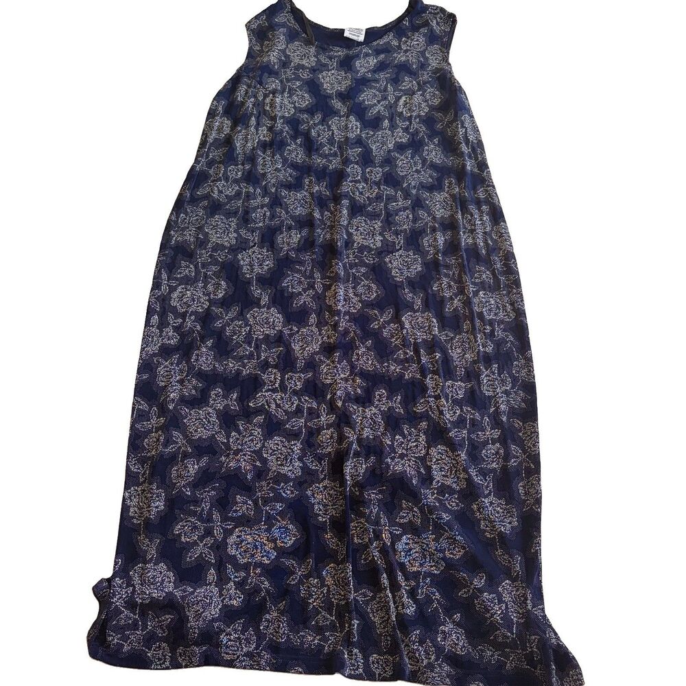 Vintage R&M Richards Karen Kwong Dress 24W Navy Silver Floral Maxi Made in USA
